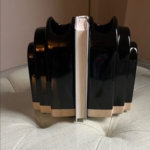 Black Glossy Ceramic Art Deco Revival Black Tan Base Bookends Vases
